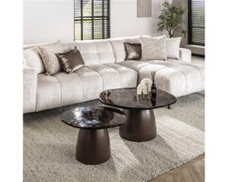 Salontafel Eclips set van 2 Glas - Koper antiek finish