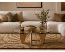 Salontafel - Eiken Hout - Rond Glas - Coffee Table - Tafel