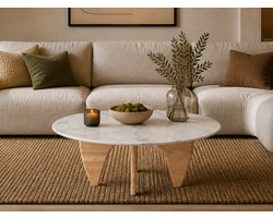 Salontafel - Eiken Hout - Rond Marmer - Coffee Table - Tafel