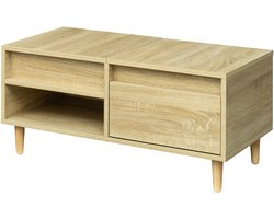 Salontafel eikenkleur 80x40x38cm met opklapbare opbergruimte moderne minimalistische koffietafel met massief houten poten en spiegeldetail