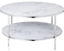 Salontafel Emine Wit - Chroom - Metaal - Rond - 80x80cm - Hoogte 45 cm