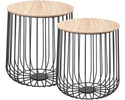 Salontafel en Bijzettafel Set van 2 in Natuurlijke Look – Vintage Design met Opbergruimte