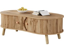 Salontafel - Erwtenvorm - Met groefontwerp – Dubbele schuifdeuren - 108 x 50 x 37 cm - Geschikt voor de woonkamer - Natuurlijke houtkleur
