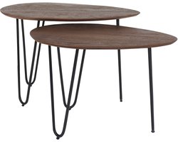 Salontafel Fabio - Espresso Mangohout - Set van 2 - Organisch - Japandi - Zwart metalen poten
