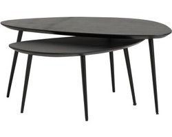 Salontafel Flare Set van 2 Mangohout Organisch Zwart - Modern Design - 90x43x40 cm - Bijzettafels
