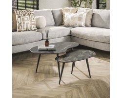 Salontafel Fossil Niervormig Zwart Set van 2 - Giga Meubel