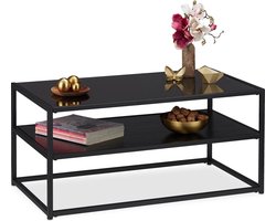 salontafel glas - met opbergruimte - woonkamer - 42x90x50 cm - zwart