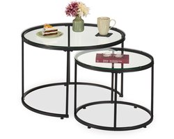 salontafel glas - set van 2 - ⌀ 70 en 50 cm - rond - metaal