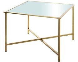 Salontafel – Goudkleurig staal met spiegelglas – 60 cm breed, 60 cm diep, 45 cm hoog – Luxe vierkant design