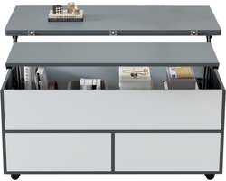 Salontafel - Grijs-Wit - Verstelbaar - Opbergruimte - Wielen - 100x98x65cm