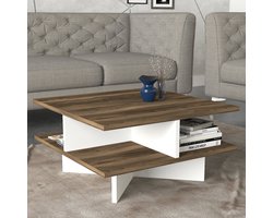 Salontafel Hamton – 60x60 cm – Wit & Walnoot – Modern Design – Compact en Functioneel – Vierkante Tafel met Oppervlakte van MDF