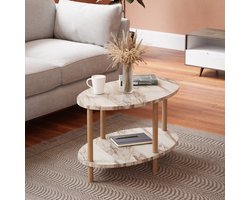 Salontafel Højreby 43x70x44 cm ovaal marmer creme houtkleurig