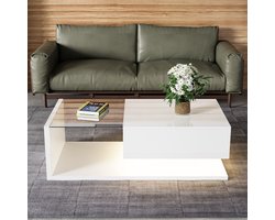 Salontafel, hoogglans wit. Bijzettafels, salontafels met glas en LED-effect