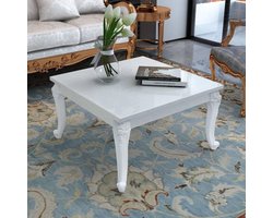 Salontafel Hoogglans Wit - Koffietafel Woonkamer - Meubilair Plaatsen - Klassiek Design - 80 x 80 x 42 cm - Wit