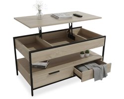 Salontafel hoogte verstelbaar - 2 lades - met opbergruimte - lichtbruin-zwart