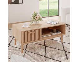 Salontafel Houten Design – Woonkamertafel met Lade en Open Opbergruimte, Natuurlijke Houtkleur