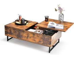 Salontafel in hoogte verstelbaar, 2 niveaus, bijzettafel met metalen frame, salontafel van hout, koffietafel voor woonkamer en kantoor, 110 x 60 x 38 cm (vintage)
