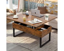 Salontafel in hoogte verstelbaar 3-in-1 – Uitschuifbare lift-top woonkamertafel met verborgen opbergruimte – Omvormbaar tot eettafel – 100 x 50 x 49 cm – Vintage Bruin – Pauwhome