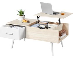 Salontafel In Hoogte Verstelbaar - Bijzettafel Koffietafel - Werken en Eten - Met Verborgen Opbergruimte
