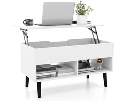 Salontafel in hoogte verstelbaar, koffietafel met verhoogbaar tafelblad en 2 open planken, uittrekbare woonkamertafel, koffietafel van hout voor woonkamer, kantoor, 80 x 40 x 44,5-58 cm (wit)