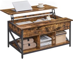 Salontafel, in hoogte verstelbare woonkamertafel, koffietafel, open en verborgen opbergruimte, X-stangen, 60 x 100 x (48-62) cm, vintage bruin-zwart