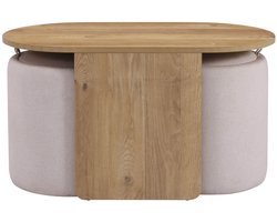 Salontafel incl. 2 zitkrukken met opbergruimte Nestup wit / notenhout hjh LIVING