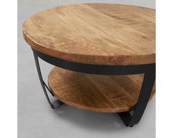 Salontafel Industrieel Mangohout rond 65cm met onderblad