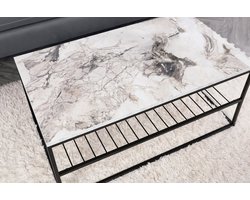 Salontafel Industriëel - Wit marmer - 95x43x55cm - melamine - witte salontafel - Industrieel