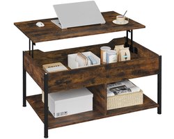 Salontafel - Industriële Salontafel - Woonkamer Bijzettafel - Vintage Bruin/Zwart - 50x90x45CM - Open Vakken en Verborgen Opbergruimte - In Hoogte Verstelbaar - Salontafel met Lift