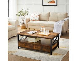 Salontafel – Industriële Stijl – Rustiek Bruin – Met Stalen Frame, 2 Lades en Legplank – Voor Woonkamer, Slaapkamer of Kantoor – 100x55x47 cm – Robuust en Praktisch Ontwerp
