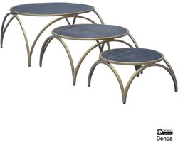 Salontafel Ivana rond set van 3 messing & mangohout