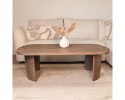 Salontafel Japandi ovaal 130cm walnoot mangohout Rico bijzettafel Japanse stijl
