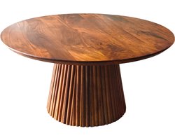 Salontafel Japandi rond bruin mangohout 80cm Kimi bijzettafel Japanse stijl