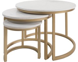 Salontafel Jasmin Marmer - Set van 3 - Wit/Goud