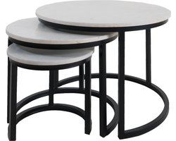 Salontafel Jasmin Marmer - Set van 3 - Wit/Zwart