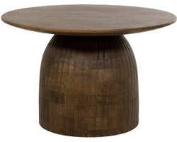Salontafel Karl Rond Massief Mangohout Walnoot - 60x60x40 cm - Design koffietafel - Moderne houten tafel - Bijzettafel - Haltafel - Japandi - Luxe uitstraling