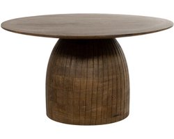 Salontafel Karl Rond Massief Mangohout Walnoot - 80x80x45 cm - Design koffietafel - Moderne houten tafel - Bijzettafel - Haltafel - Japandi - Luxe uitstraling