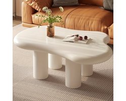 Salontafel – Koffietafel – Bijzettafel – Leestafel – Woonkamertafel – Modern Onregelmatig Design – Hardhout – Compact 91 cm – Crèmewit – Gemakkelijk te Monteren