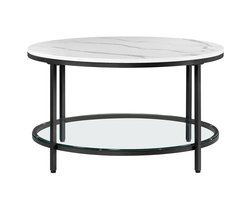 Salontafel koffietafel bijzettafel met 2 open opbergniveaus grote opbergruimte gemakkelijk te monteren en schoon te maken modern minimalistisch stijlvol uiterlijk stevig en duurzaam metalen frame 80 x 80 x 44,5 centimeter wit+zwart