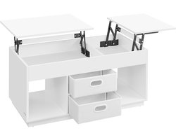 Salontafel, koffietafel, bijzettafel met 2 verstelbare bladen, 2 open vakken en 2 laden, modern, eenvoudig en elegant uiterlijk, stevig en duurzaam houten frame, geschikt voor slaapkamer en woonkamer, 50 x 100 x 48/62,3 cm Wit