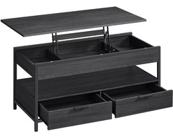 Salontafel, koffietafel, bijzettafel, opbergtafel met deels verstelbaar tafelblad, 3 opbergvakken, 1 open opbergvlak en 2 lades, stevig en duurzaam metalen frame, geschikt voor woonkamer, keuken en slaapkamer, 50 x 100 x (48-63) cm,zwart