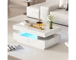 Salontafel – Koffietafel – Bijzettafel – Opbergtafel – Witte Tafel – Metalen Frame – Ruimtebesparend Ontwerp