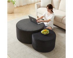 Salontafel – Koffietafel – Bijzettafel – Poef – Houten Tafel – Set Van 2 – Gestoffeerd Foamoppervlak – Compact Voor Kleine Ruimtes