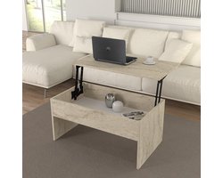 Salontafel - Koffietafel Bijzettafel - Woonkamer Inrichten - Marmerlook Design - 90 x 45 x 52 cm - Travertin Beige