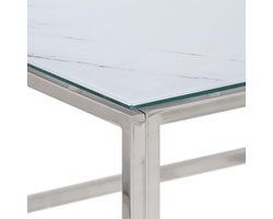 Salontafel - Koffietafel Bijzettafel - Woonkamer Inrichten - Marmerlook Glasplaat - 80x80x40 cm - Wit Zilver