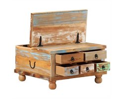 Salontafel – Koffietafel – Bijzettafel – Woonkamertafel – Tafel – Mid-Century Modern – Turquoise Blauw & Natuurlijk Hout – Compact 70x70x38 cm – Solide Houtconstructie met 4 Poten en Lades