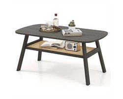 Salontafel – Koffietafel – Bijzettafel – Woonkamertafel – Tafel – Rattan Opbergruimte – Rubberen Houten Poten