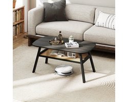 Salontafel – Koffietafel – Bijzettafel – Woonkamertafel – Tafel – Rattan Opbergruimte – Rubberen Houten Poten