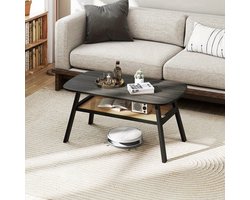 Salontafel – Koffietafel – Bijzettafel – Woonkamertafel – Tafel – Rattan Opbergruimte – Rubberen Houten Poten