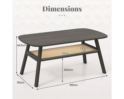 Salontafel – Koffietafel – Bijzettafel – Woonkamertafel – Tafel – Rattan Opbergruimte – Rubberen Houten Poten